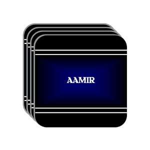 Personal Name Gift   AAMIR Set of 4 Mini Mousepad Coasters (black 