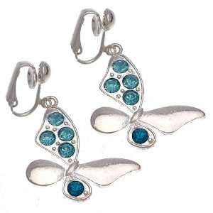  Bellisima Silver Turquoise Crystal Clip On Earrings 