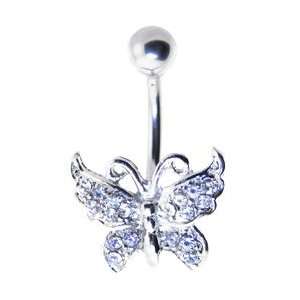  Crystalline Jeweled Butterfly Banana Belly Ring Jewelry