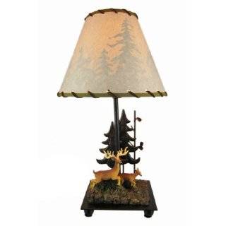  10 Point Buck Table Lamp W/ Forest Print Shade Deer 