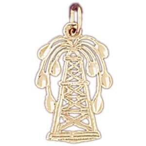  14kt Yellow Gold Oil Well, Oil Rig Pendant: Jewelry