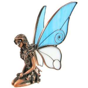   Copper Washed Fairy Statue Lt. Blue/White Glass Wings: Home & Kitchen