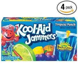 Kool Aid Tropical Punch Jammers, 10 Count, 6 Ounce Pouches (Pack of 4 