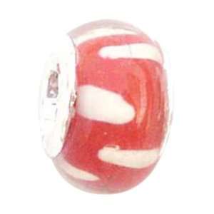  TOC BEADZ Red Dashes 8mm Glass Slide on Bead Jewelry