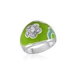 DaVinci Green and Ice CZ Crystal Accented Daisy Design Fashion Ring 