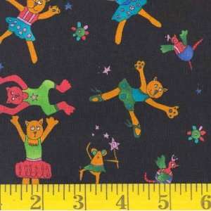  45 Wide Krazy Kats Dancing Cats Black Fabric By The Yard 