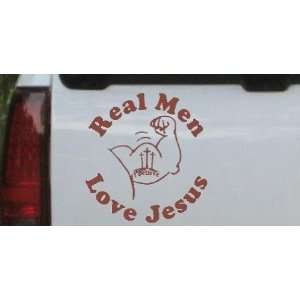 6in X 5.6in Brown    Real Men Love Jesus Christian Car Window Wall 