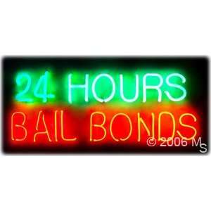 Neon Sign   24 Hours Bail Bonds   Large 13 x 32  Grocery 
