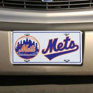  New York Mets White Metal License Plate: Sports & Outdoors