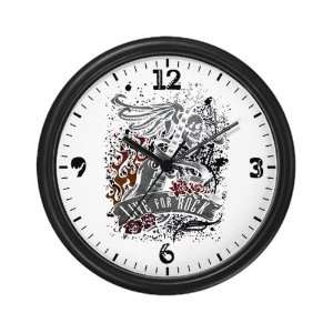  Wall Clock Live For Rock Guitar Skull Roses and Flames 