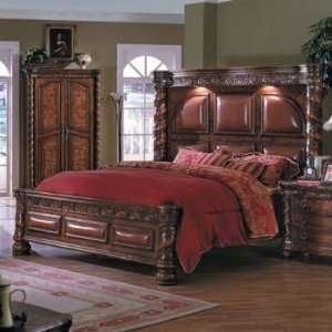   ST1000Q Stephano Queen Bed With Leather in Cherry: Home & Kitchen