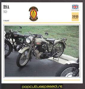 1939 BSA M20 M 20 MOTORCYCLE PICTURE ATLAS SPEC CARD  