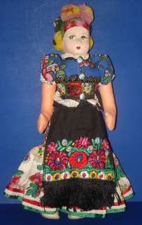 Flamboyant 15 MEZOKOVESD Cloth Doll Hungary c1930s  