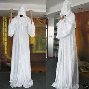 LWSV, white velvet cloak lined hooded Monk Robe Cou  