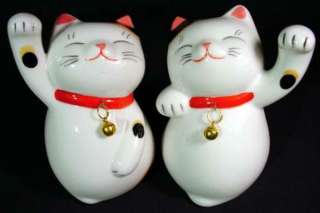 Pair of Ubiquitous Lucky Maneki Neko Beckoning Cats