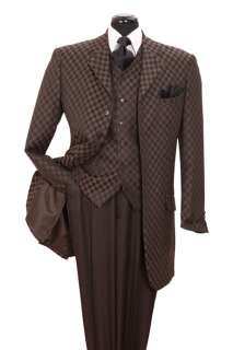 Mens 3 piece High Fashion Zoot Suit with Vest Checker style Black 