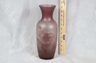L209 VAL ST LAMBERT 1930s ACID ETCHED 11.75 INCH FLORAL AMETHYST CAMEO 