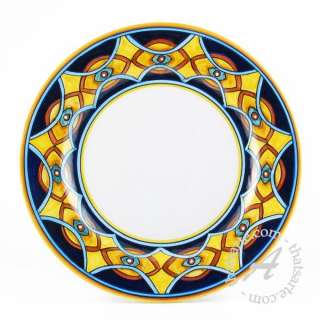 Set of 4 Handmade Geometric Dinner Plates Deruta, Italy  