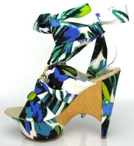 BUMPER NENE 03B BLUE FLORAL WRAP PLATFORM HALF WEDGE  