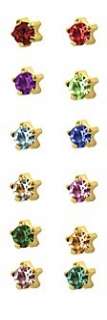 Studex + gold plated 4mm clawset ear piercing studs BIRTHSTONES  
