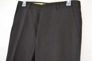 Vintage Mens Black Pinstripe 3 Piece Vest Suit 36R Flat Front Indie 