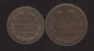 NICARAGUA RARE SET 2 COINS 1 CENTAVO DE CORDOBA 1914 & 1943 LOOK 