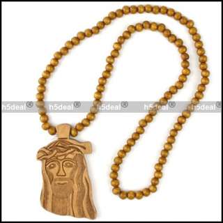 Wooden JESUS Piece Rosary Necklace CHRIST Pendant Chain  