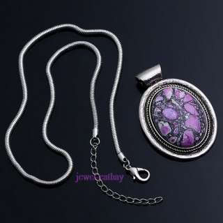 PURPLE VEINS OVAL BEAD PENDANT STRANDS CHAIN NECKLACE  
