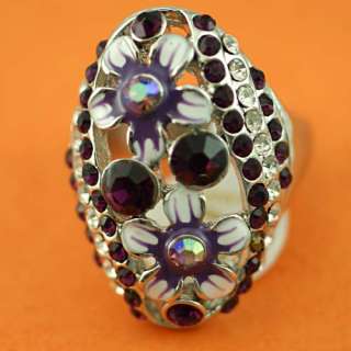 r8750 Size 10 Ladys Purple Double Flower Gemstone Zircon Finger Ring 