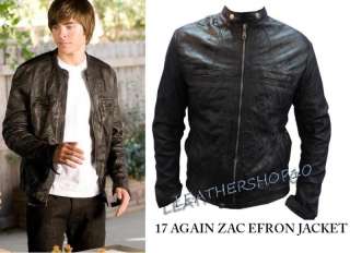 Zac Efrons 17 Again Black Wrinkled Leather Jacket=Vint  