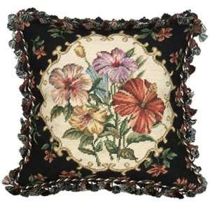   inch Hibiscus Needlepoint Pillow   100 Percent Wool