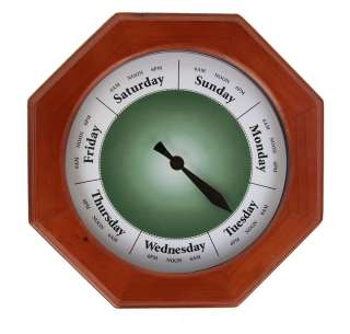 DAY OF THE WEEK CLOCK Octagon 11 Wood frame with glass lens Green 