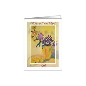  58th Birthday Yellow Vase Flowers Card Toys & Games