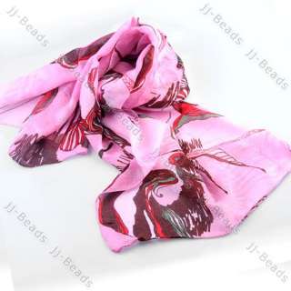 Pink Mixed Element Voile Begonia Flower Scarf Ink Long Women / Girl 