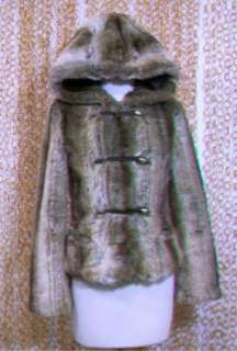Juicy Couture Gorgeous Brown Faux Fur Toggle Hooded Coat Jacket sz P 