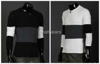 NEW Mens Round Neck Wide Stripe T Shirt Tops White W82  