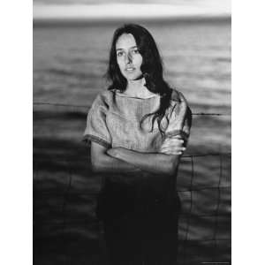  Folk Singer Joan Baez on the Beach Near Her Home Stretched 