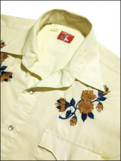 Exc Mens Vintage Chute Western Cowboy Embroidered Floral Pearl Snap 