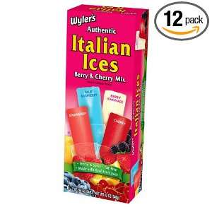 Wylers Italian Ice, Berries and Cherries, 6 Count (Pack of 12 
