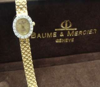   GOLD BAUME MERCIER GENEVE DIAMOND WRISTWATCH ORIGINAL BOX 17G  