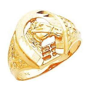    14K Gold Diamond Cut Horseshoe Horse Head Ring Sz 10: Jewelry