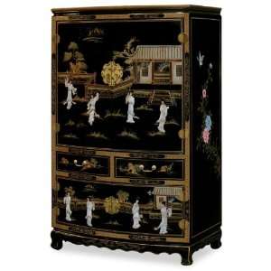 Asian Black Lacquer TV Armoire   Mother of Pearl Design:  