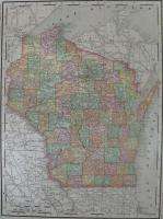 1899 WISCONSIN COUNTIES, RAILROADS, GREAT LAKES ETC. ORIGINAL ANTIQUE 