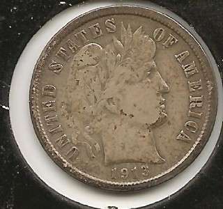 1913 S VERY FINE Barber Dime   SCARCE & HIGH GRADE  