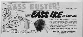   1954 Vintage Ad Bass Ike by Lazy Ike Fishing Lures Kautzky Fort Dodge