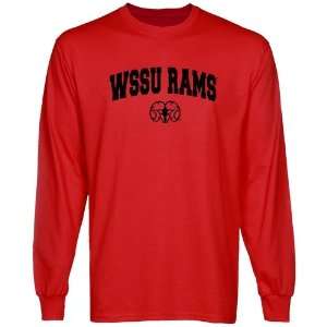   Winston Salem State Rams Red Logo Arch Long Sleeve T shirt: Sports