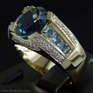 Lab Sapphire Diamonds 10K Solid Gold Mens Ring r10200  