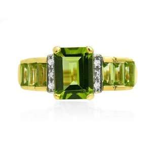  9ct Yellow Gold Peridot & Diamond Ring Size: 6: Jewelry