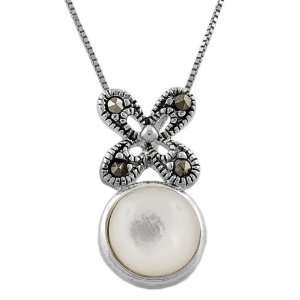  Silver Marcasite Mother Of Pearl 18 Inch Necklace: Jewelry
