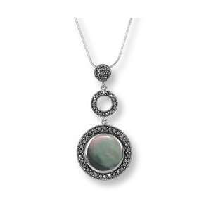  Black Mother of Pearl Necklace (length: 16): Boma Marcasite: Jewelry